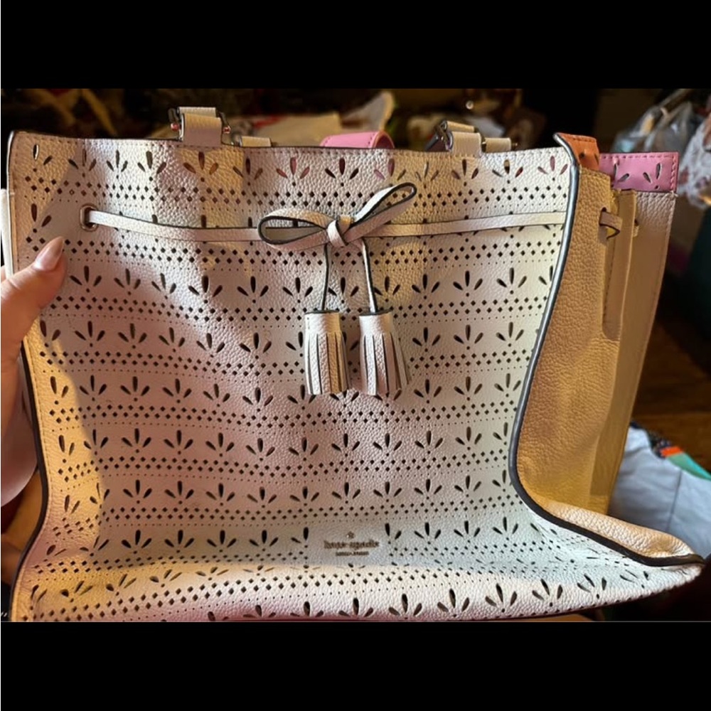 Kate Spade pink and white leather Hayes perf Tote